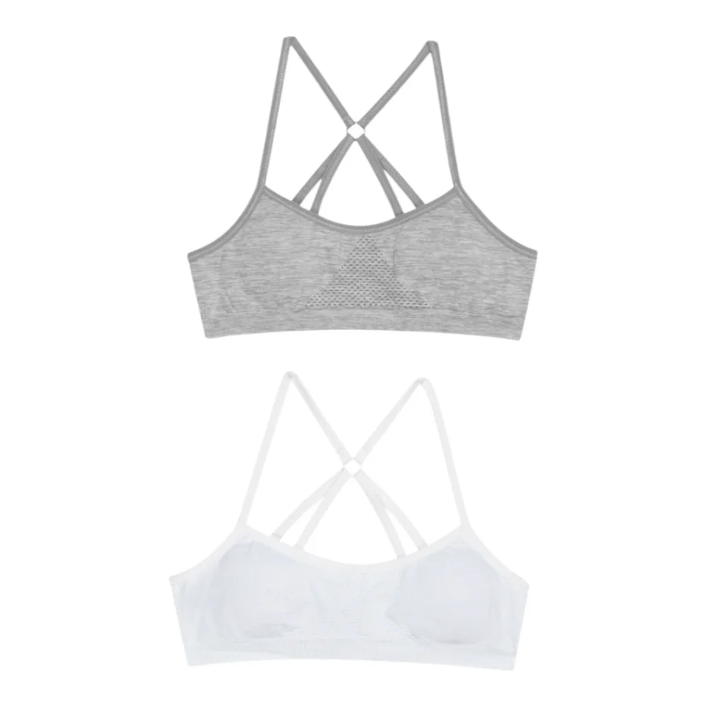 Hanes Girls 2pk Comfort Fit Training Bra  Racerback White Heather Grey S